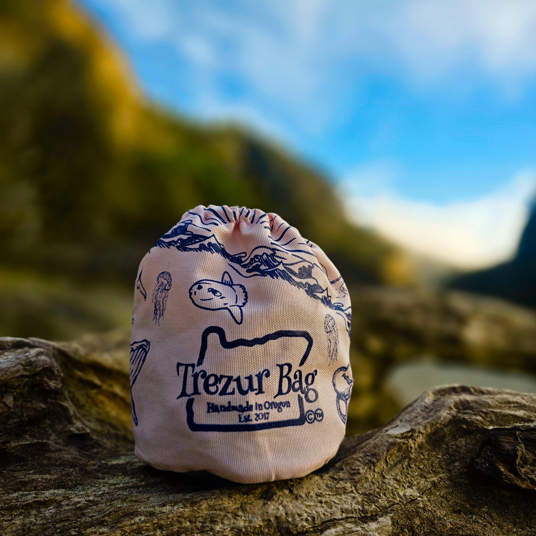 Blush Trezur Bag photographed on the Oregon Coast