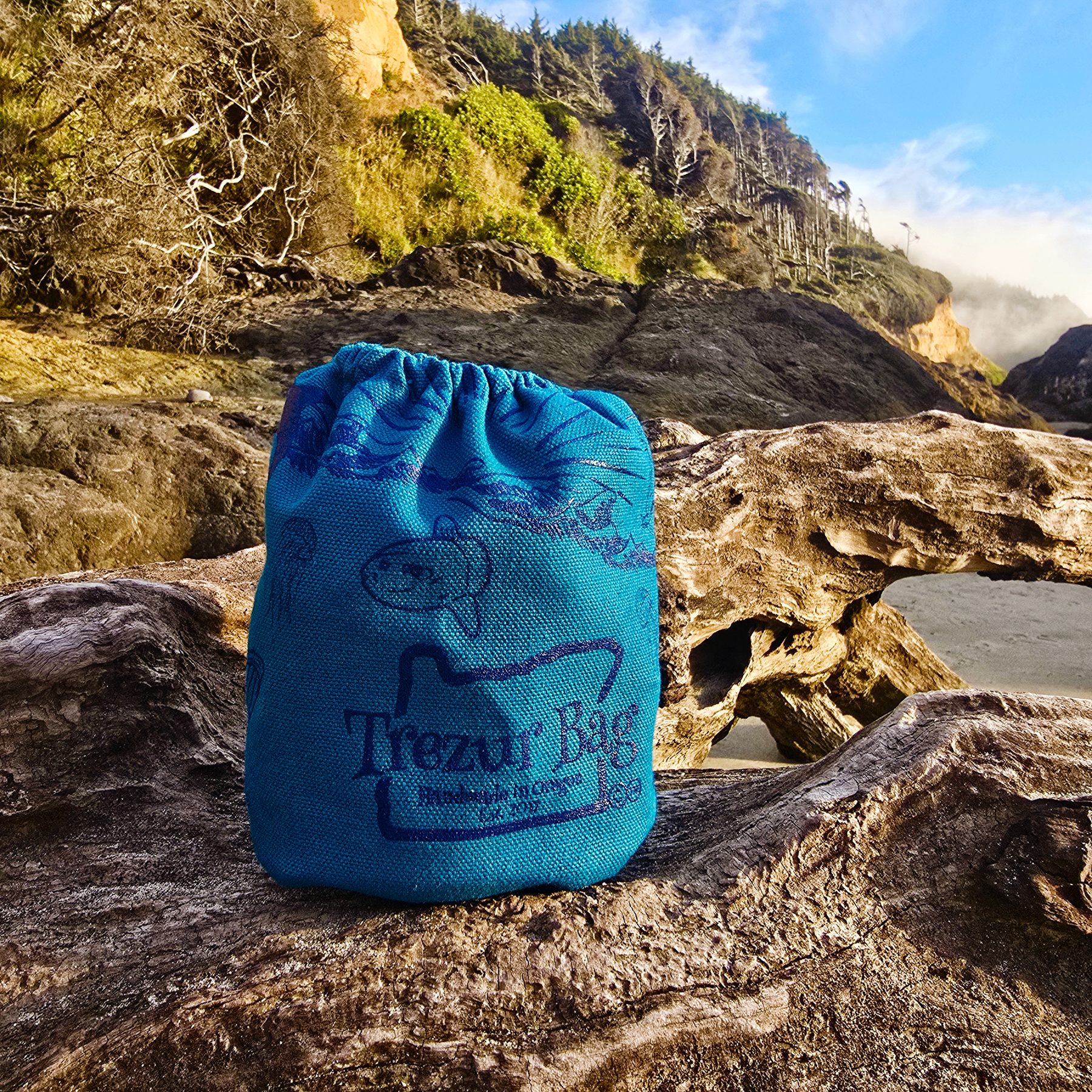 Teal Trezur Bag photographed on the Oregon Coast