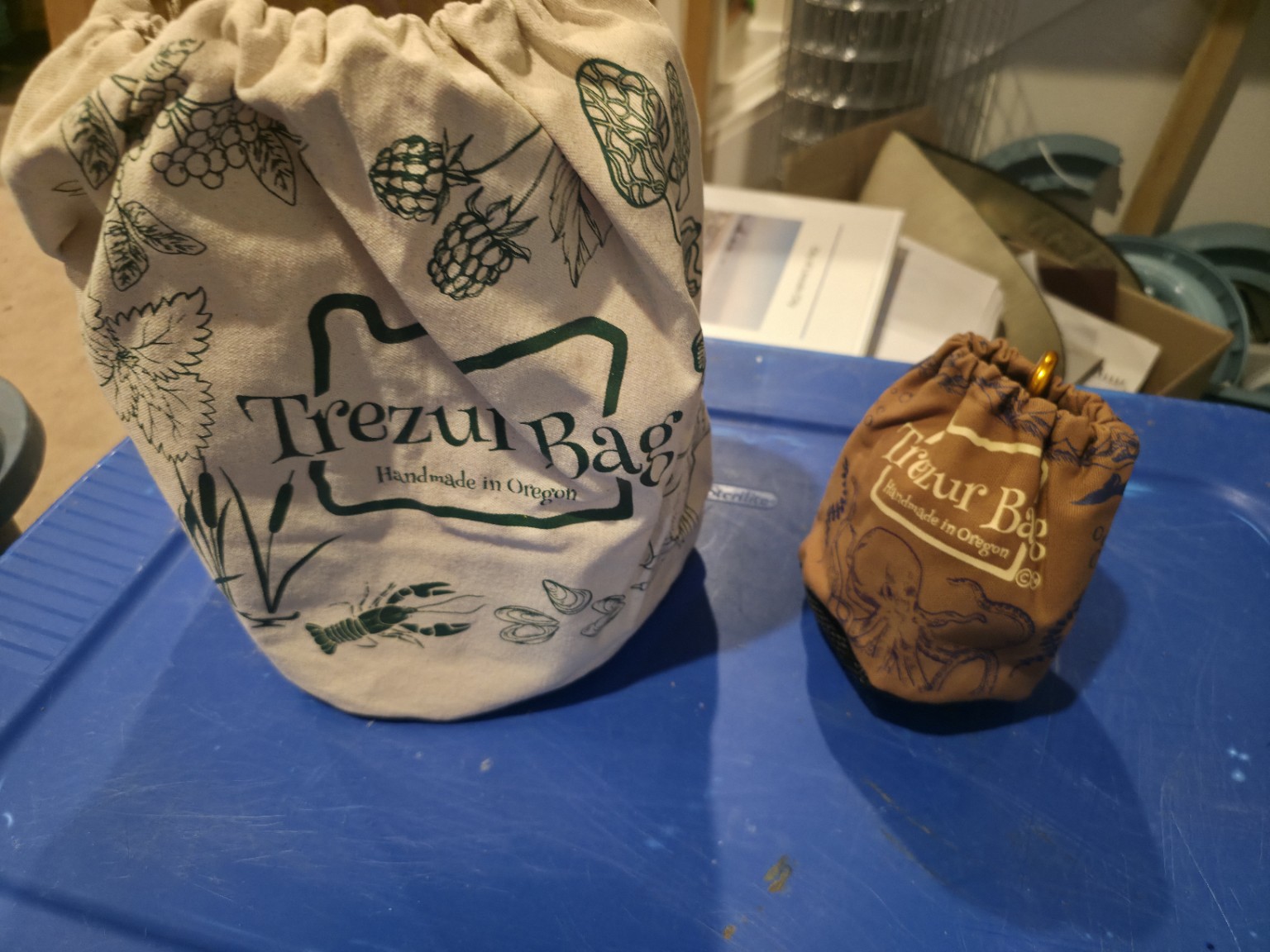 Large Foraging Bag beside compact Trezur Bag